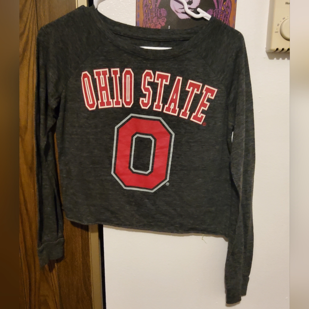 Ohio State Gray Long Sleeve Crop Top